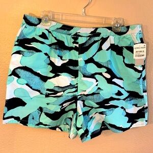 NWT BP Shorts Large Teal Black White Wave Design 100% Cotton Unlined Beach New
